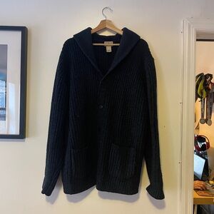 Chunky Knit Cardigan Sweater - navy blue